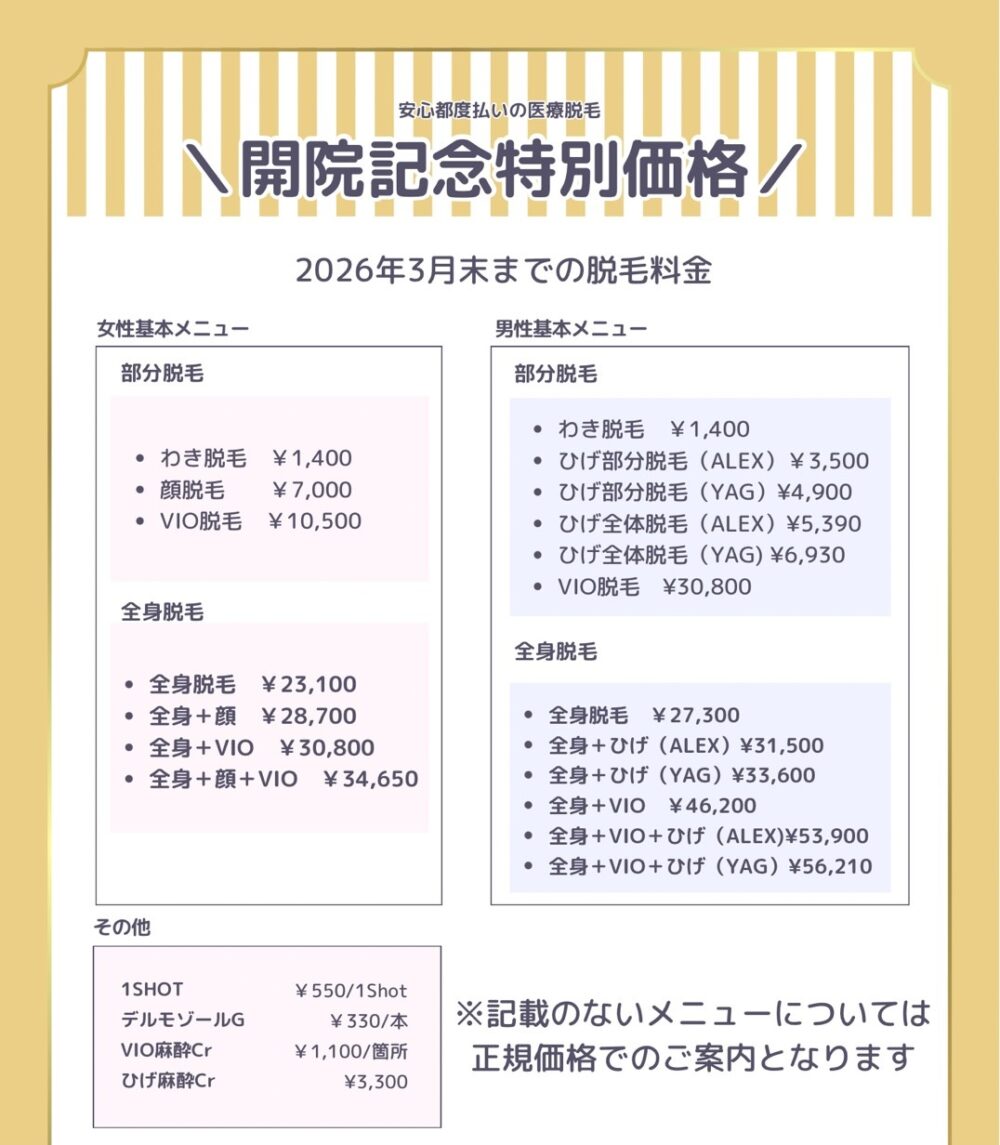 茨木院の開院記念特別価格のご案内